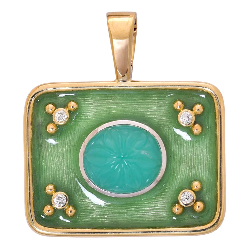 Pendant- Chrysoprase and Diamond (Enamel)