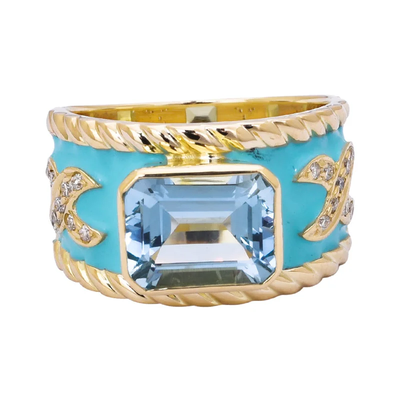 Ring- Aquamarine and Diamond (Enamel)